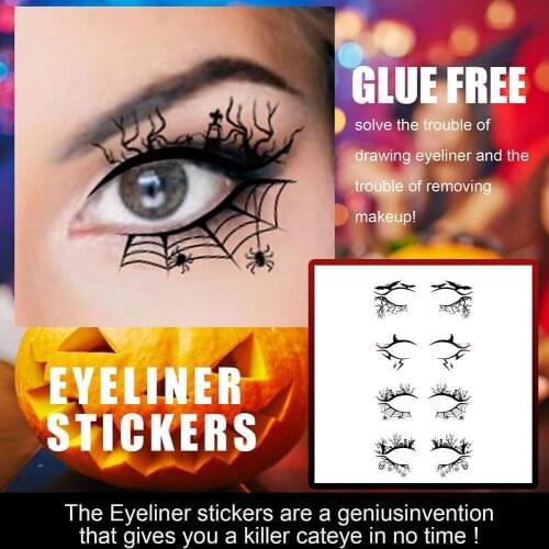 4pcs Halloween Party Eye Makeup Stickers Natural Eyeliner Stickers Self-adhesive Tattoo Stickers Beauty Eyeshadow Stickers