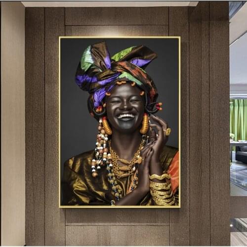 African Laughing Black Women Figure Canvas Painting on The Wall Artwork Posters Prints Wall Picture for Living Room Home Cuadros