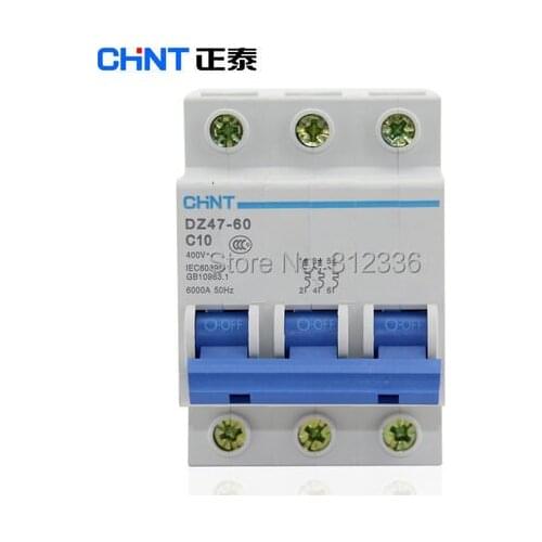 Free Shipping 2 years Warranty DZ47-60 C10 3P 10A 3 pole domestic C type small air switch unipolar Electric shock protection