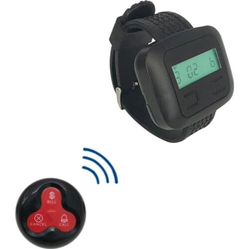 Wireless Paging System 1 Wrist Black Watch Receiver + 1 Call Button Pager Frequency 433MHz For Restaurant