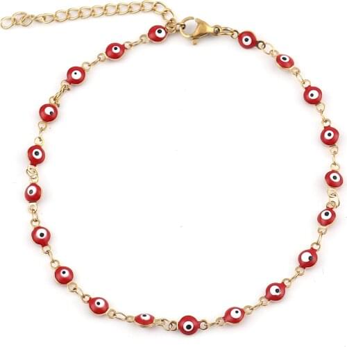 Stainless Steel Anklet Enamel Round Evil Eye Anklets Bracelets For Women Man Summer Jewelry Gifts 23cm(9") long, 1 Piece