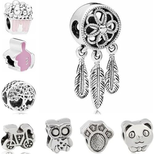 Btuamb Boho Leaves Tassel Hollow Flower Cut Animal Cat Dog Enamel Alloy Beads Fit Pandora Jewelry Women Bracelets Handmade DIY