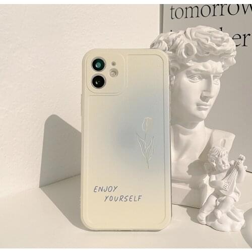 Retro artist sweet Rose line Gradient art Korean Phone Case For iPhone 11 12 Pro Max Xr Xs Max 7 8 Plus X 7Plus Case Soft Cover