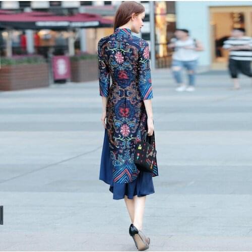 Cheongsam Vietnamese middle-aged woman authentic long elegant casual formal sleeve modified oder dress Embroidery restoring