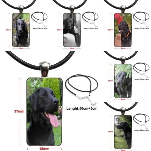Black Labrador Retriever Dog Art For Women Gift Design Fashion Vintage Glass Women Rectangle Necklace Pendants