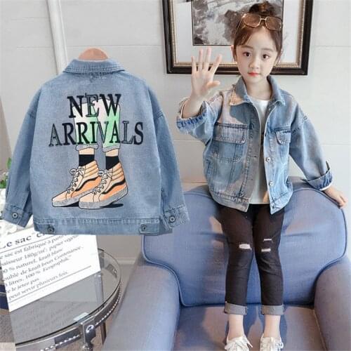 New Spring Autumn Girls&Boys coat Graffiti embroidered lapel denim jacket Baby Kids Coats Jeans Jacket Clothing Outwear