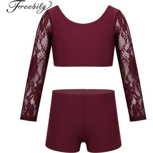 Kids Girls Ballet Dance Costume Sets Gymnastics Leotards Dancing Crop Top with Shorts Rave Clothes Ballerina Tutu Dance Wear