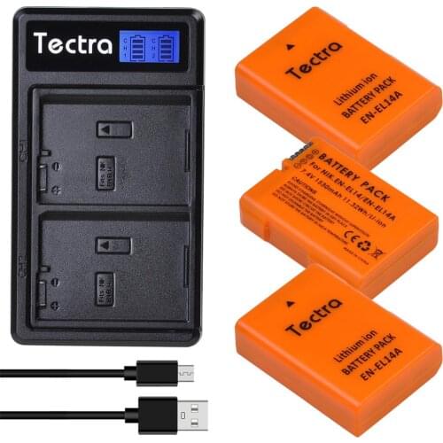 Dual Battery Charger 4pcs EN-EL14 Battery for Nikon ENENL14 ENEL14A/D7100/D5600/D5200/D3300/D3100 Orange color