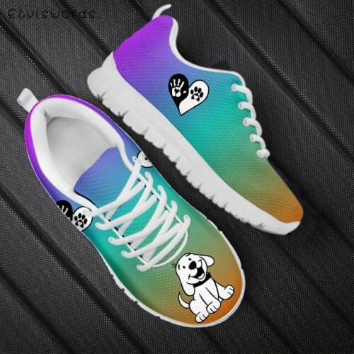 ELVISWORDS Gradient Cartoon Dalmatian Pattern Stylish Ladies Hiking Sports Shoes Casual Lace-up Sneaker Flats for Women 2020