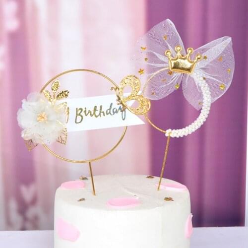 Happy Birthday Cake Toppers Crown Iron Garland Cake Decoration For Wedding Birthday Party Decorations Dessert Baking Supplies
