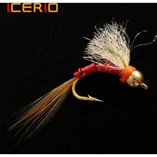 ICERIO 6PCS #12 Brass Bead Head Midge Nymph Flies Trout Fly Fishing Lures