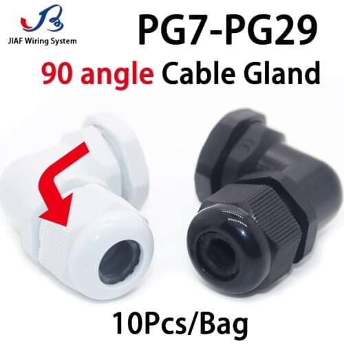 JIAF 90 angel Cable Gland 10pcs PG7-PG29 Nylon Waterproof Joint IP68 Plastic Seal Jiont Waterproof Box Outlet Locking Connector