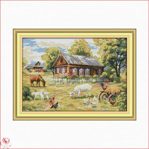 Joy Sunday Farm F865 14CT 11CT Counted And Stamped Beautiful Scenery Home Decoration Needlework Needlepoint Cross Stitch kits