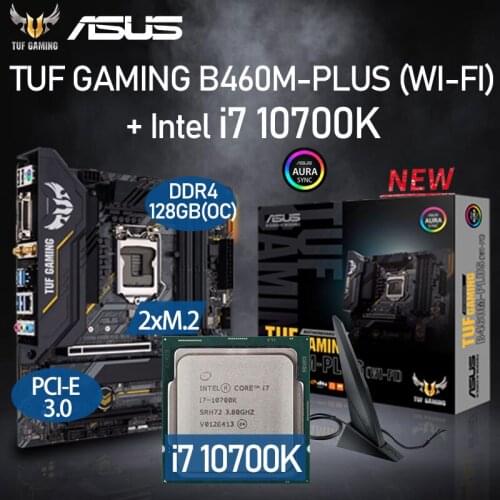 LGA 1200 Asus TUF GAMING B460M-PLUS (WI-FI) Motherboard Set + Intel Core i7 10700K Combo DDR4 128GB M.2 Intel B460 Placa-Mãe Kit