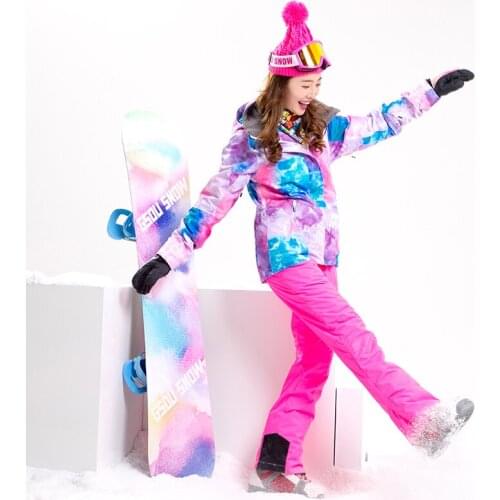 Gsou Snow NEW Women Ski Suit Super Warm Clothing Skiing Snowboard Jacket+Pants Suit Windproof Waterproof Winter Wear