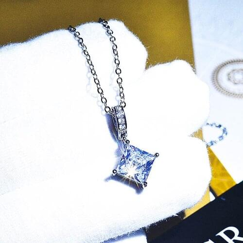 Fashion Square Crystal Zircon Diamonds Gemstones Pendant Necklaces for Women Girl White Gold Silver Color Choker Jewelry Gifts
