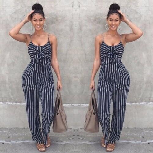 Fashion Womens Jumpsuits Ladies Sexy Sleeveless Bodysuits Elegant Stripe Jumpsuits Slim Lace Up Decor Clothing For Women