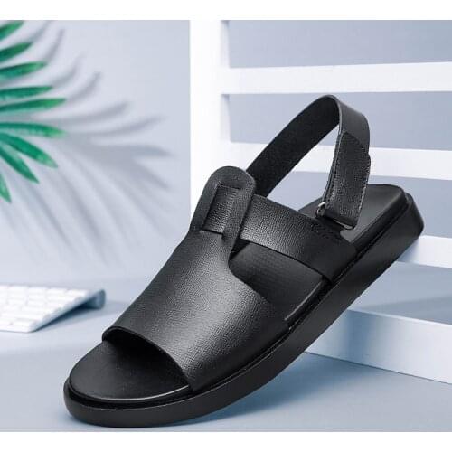 Mens Beach Sandals Non-slip Casual Shoes Leather Sandals Summer Slippers Roman Comfortable Outdoor Walking Footwear