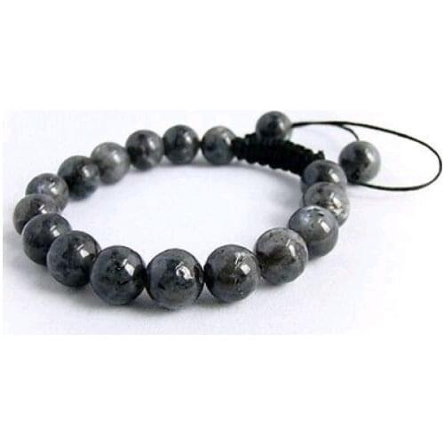 Mens Shamballa bracelet all 10mm Black Gray Labradorite stone beads -Top quality free shipping