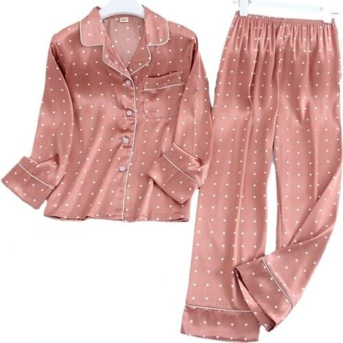 Long Sleeve Pajamas Autumn Ice Silk Long Sleeve Trousers Suit Printing Fashion Pyjamas Set Women Pajamas Kawaii Pajama