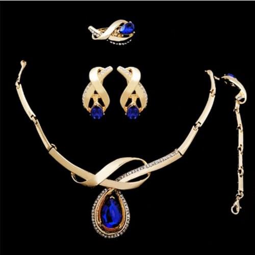 Gift 2016 African18K Golden Plated Jewelry Sets Bracelet Ring Earring Necklace Crystal Beads Bridal Wedding Jewelry set