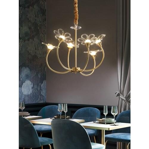 RModern light luxury petal chandelier Italian art copper dining room lamp Italian designer girl bedroom lamp