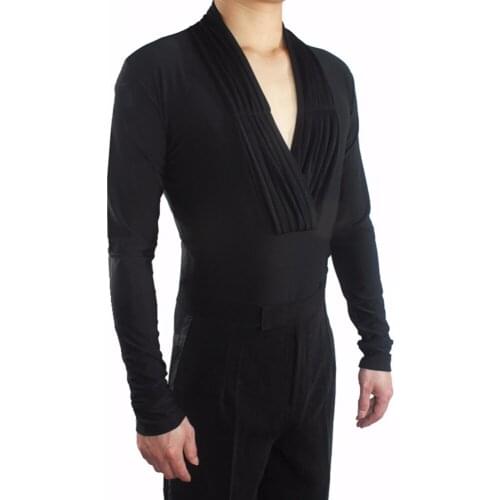 Sexy Latin Dance Shirts For Males More Colors Crystal Cotton Tops Men Showing Wears Adult Ballroom Exercise Clothes Shirts Q7043