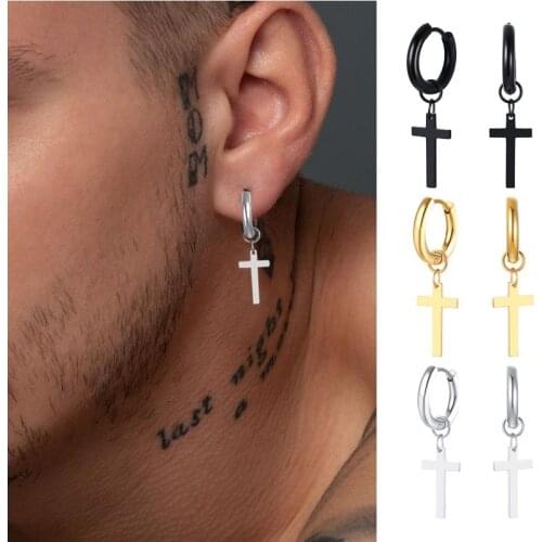 Stainless Steel Earring with Cross Charm for Guys Unisex Jewelry