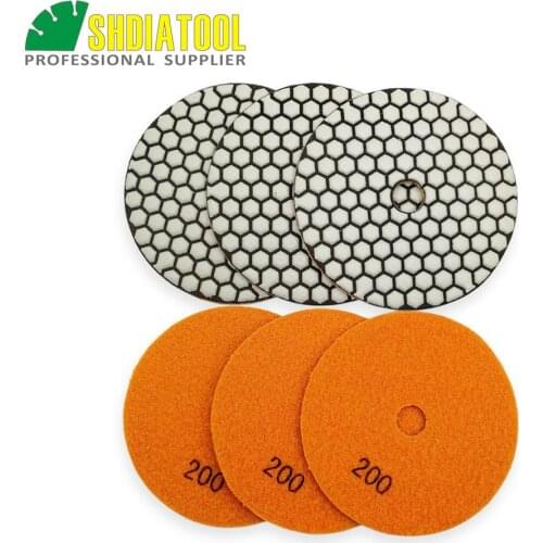 SHDIATOOL 6pcs Dia125mm Grit 200 Resin bond diamond flexible polishing pads 5"dry sander pads#200 B granite ceramic sanding dics