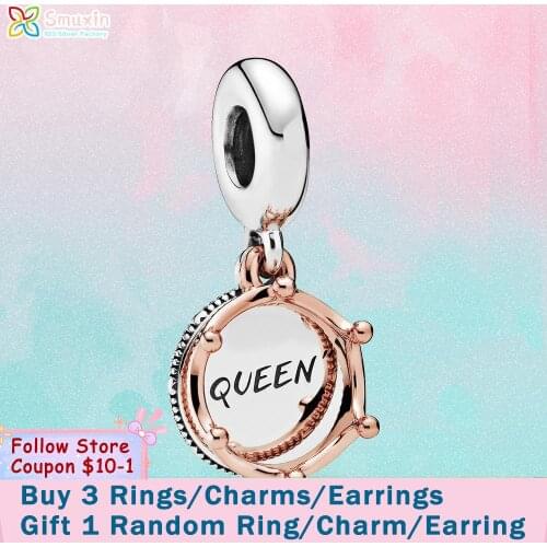 Smuxin 925 Sterling Silver Queen & Regal Crown Dangle Charms fit Original Pandora Bracelets for Women Jewelry Making Girl Gift