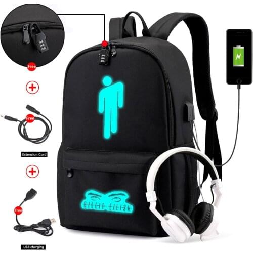 Luminous Billie Eilish Anti-theft Laptop DJ Backpack For Teenager Boys Girls Student School Backpack Men Women Rucksack