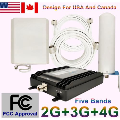 FCC Approval Five Band 2G 3G 4G Signal Booster Repeater Smart LCD With Full Kit Work For USA And Canada Carriers