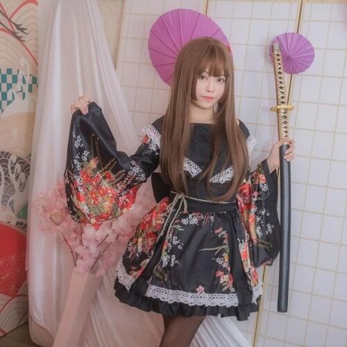 Japanese Traditional Flower Geisha Kimono Vintage Women Stage Show Costume Halloween Cosplay Clothing Maid Women Sakura Suit