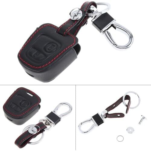 2 Buttons 3D Leather Car Key Cover Protector Buckle for Peugeot 206 207 307 Elysee Citroen C1 C2 C3 C4 Xsara Picasso 2000-2009