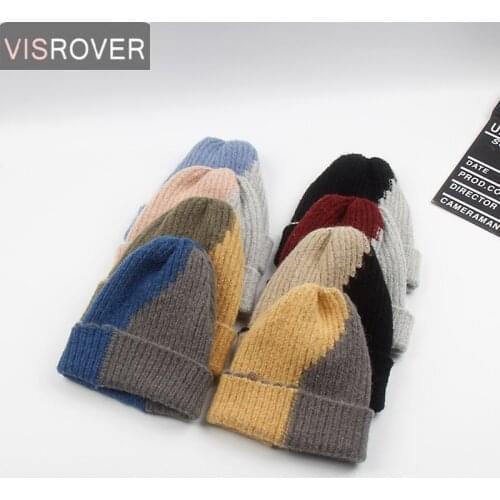 VISROVER 2019 New 7 colorways acrylic Beanie unisex Winter Hats For Women Crochet Knit Cap Skullies Beanies Warm Caps Female hat