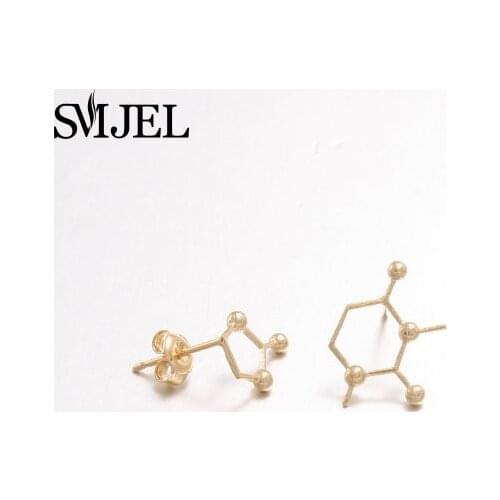 SMJEL 10 Pairs- S078 Unbalance Caffeine Molecule Structure Stud Earrings for Women Unique Chemistry Earrings Men