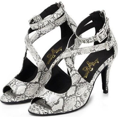 Wholesale Ladies White Snakeskin Ballroom Dancing Shoes Latin SALSA Shoes for women Tango Shoes