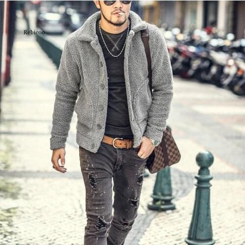 Winter Mens Warm Thickening Slim Casual Jacket Knitwear Plush Collar Wool Solid Color Knitted Sweater Cardigan men clothes