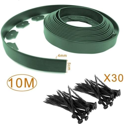 10M Fixed Garden barrier Lawn Grass Plastic Edging Border landscape with 30 Anchoring Solid Pegs Easy Install Insert Lawn Border