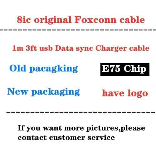 100Pcs/lot 1m/3ft 2m/6ft 8ic E75 Chip OD:3.0mm Data USB charger Cable With green label retail packaging