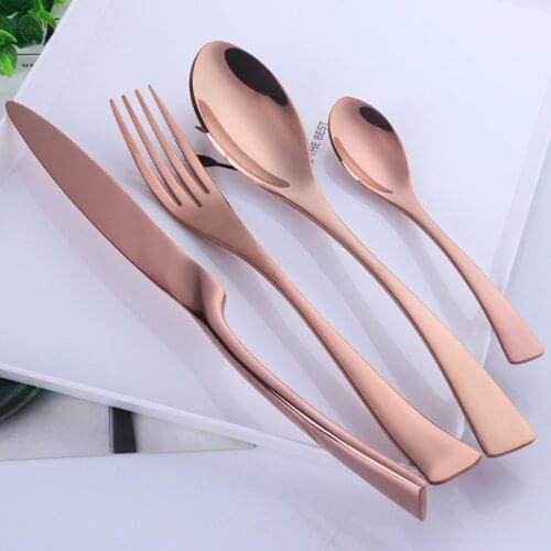 4pcs/set Luxury Rose Gold Dinnerware Set Stainless Steel Kitchen Cutlery Dinner Fork Knives Teaspoon Restaurant Tableware Gifts