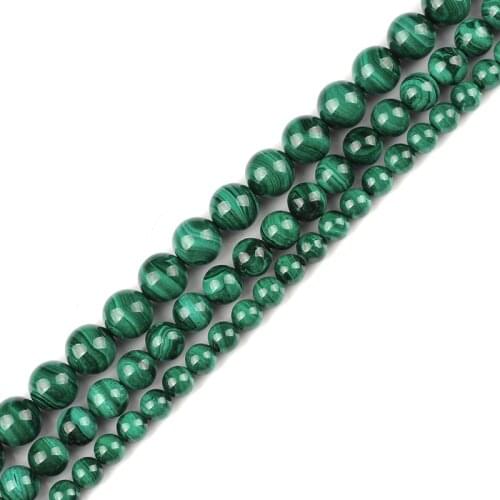 5A Real Natural Stone Genuine Round Malachite Beads stone Loose Strand Beads 15" 4-12MM Pick Size DIY Jewelry Making Bracelets
