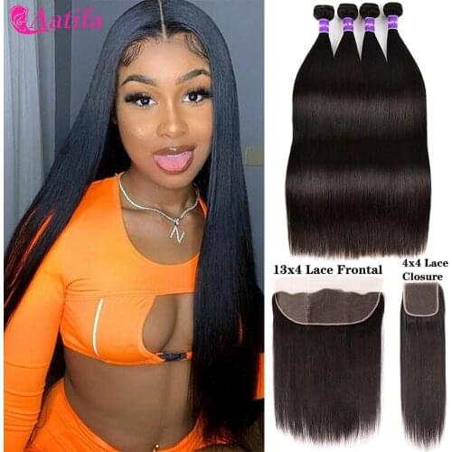 Brazilian Straight Hair Bundles With Frontal 100% Human Hair 3/4 Bundles With Closure Remy Hair Lace Frontal With Bundles Aatifa