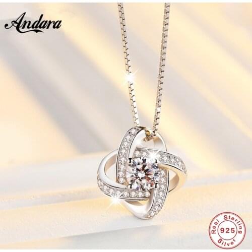 100% Sterling Silver 925 Jewelry Necklace Pendant Eternal Heart Womens Necklace Chain Length 45 cm