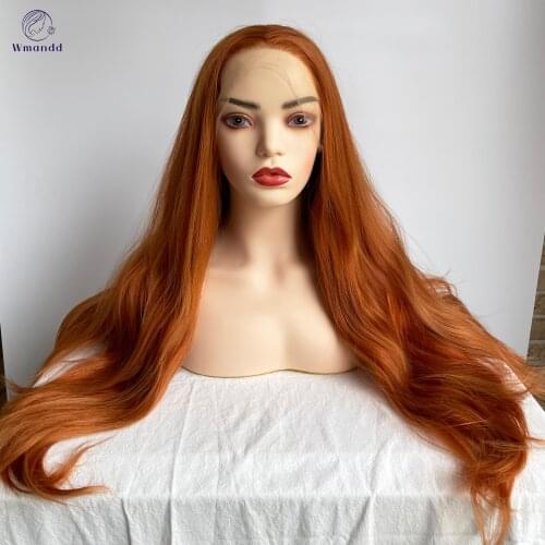 Wmandd Long Natural Wave Orange Ginger Synthetic Wigs With Nautual Hairline For Women Daily Free Part Wigs Heat Resistant Fiber