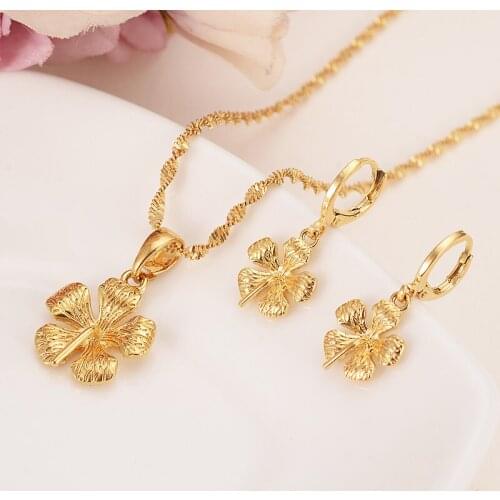 Dubai PNG Africa Romantic bride Sets gold flower necklace drop Ear ring earrings Jewelry Set for women Wedding Bijoux gifts