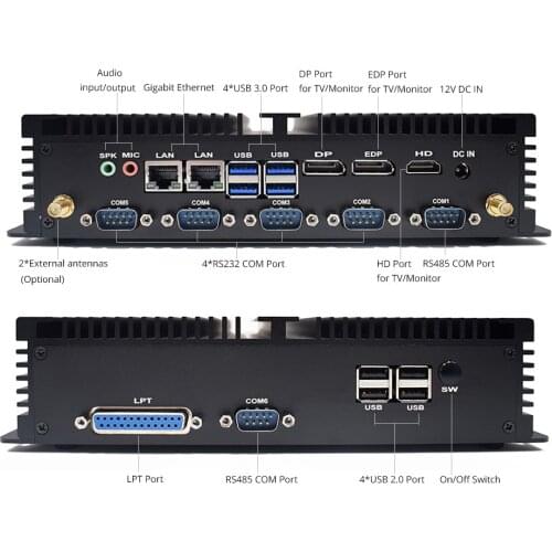HYSTOU Fanless Industrial i7 8550U i5 8250U Mini PC 6*RS232 HDMI EDP DP Desktop rugged Computador WiFi Bluetooth with SIM port