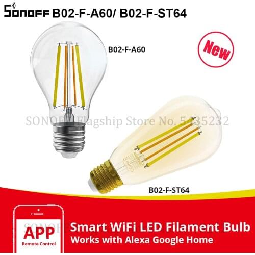 Itead SONOFF B02-F-A60/ B02-F-ST64 WiFi LED Filament Bulb 7W Dual-Color Smart Dimmable Lamp E27 Works with Alexa Google Home