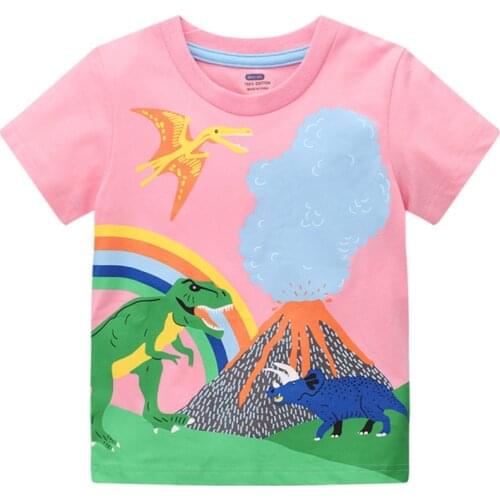 Jumping Meters Pink Dinosaurs Print Fashion Girls Tees For Summer Baby Clothes Cotton Girls T shirts Cartoon Toddler Tops