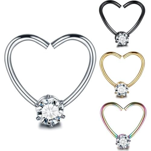 1PC Surgical Steel Daith Heart Cartilage Tragus Piercings Gem Hoop Lip Nose Rings Orbital Ear Stud Helix Piercings Jewelry 20G